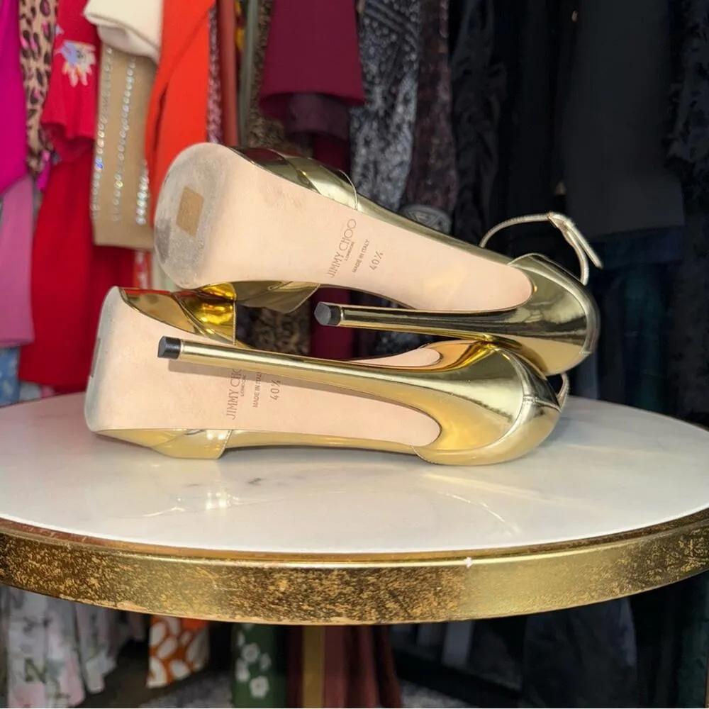 Jimmy Choo Gold Max 150 Mirrored-Leather Platform Stiletto Heel Open Toe Sandal - Image 8