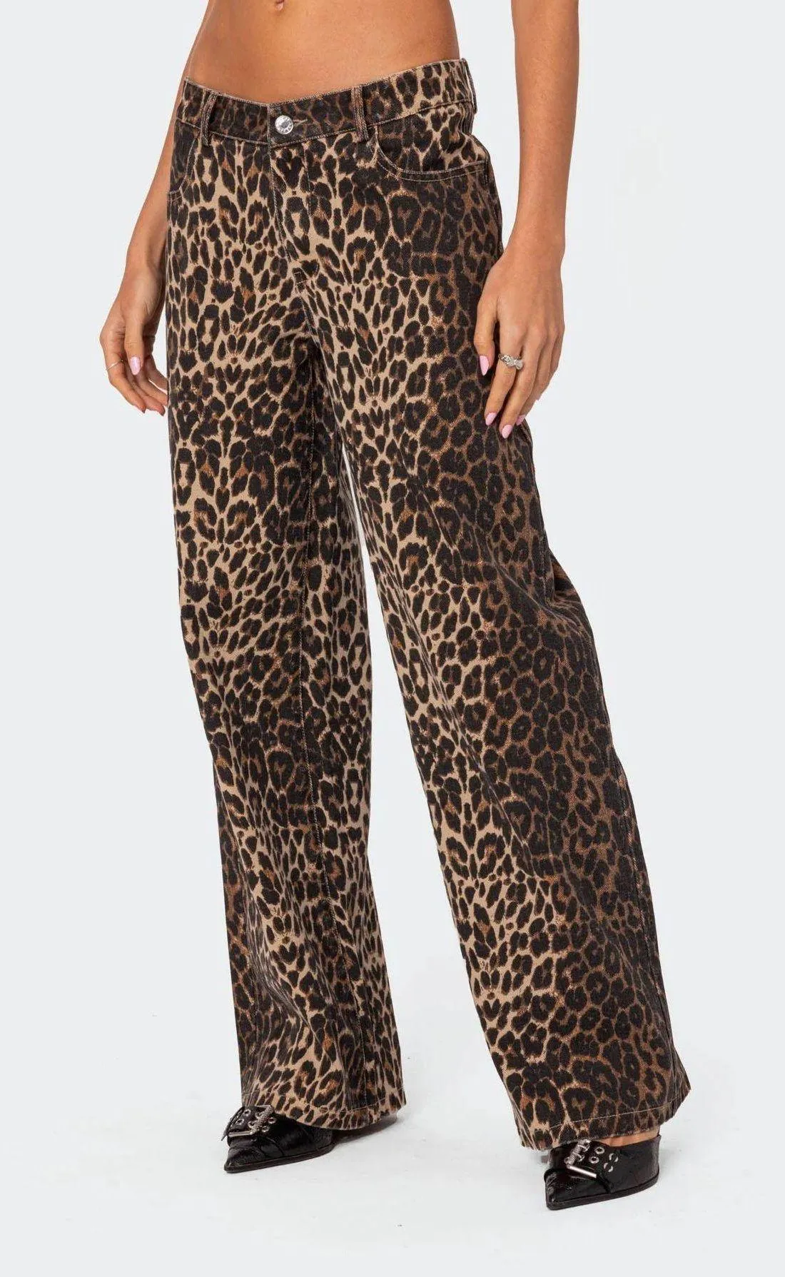 Leopard Printed Low Rise Jeans - Image 4