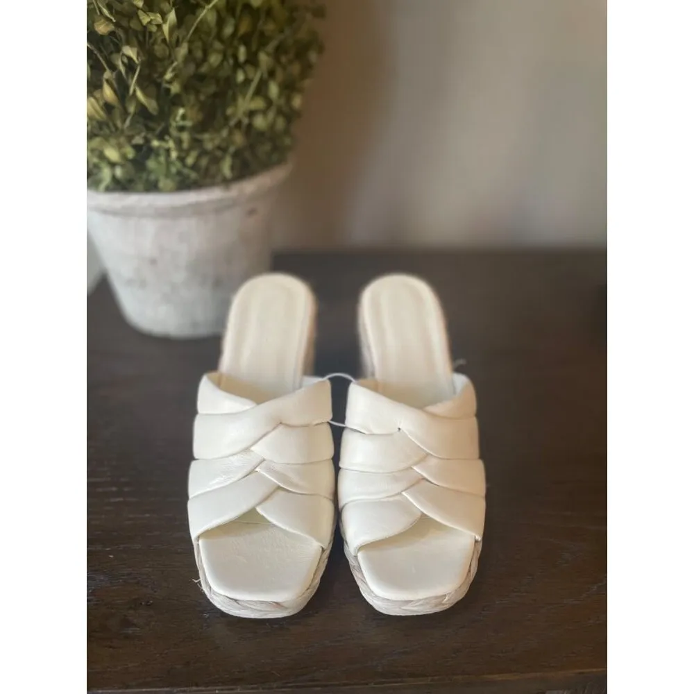 VINCE Gilian Woven Leather Espadrille Wedge Sandals White Womens Size 6.5 - Image 4