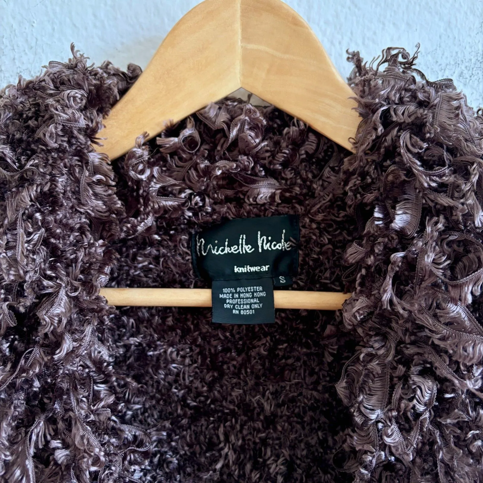 MICHELLE NICOLE Vtg Y2K Brown Shaggy Cardigan Sweater Womens Small Grunge Retro - Image 3