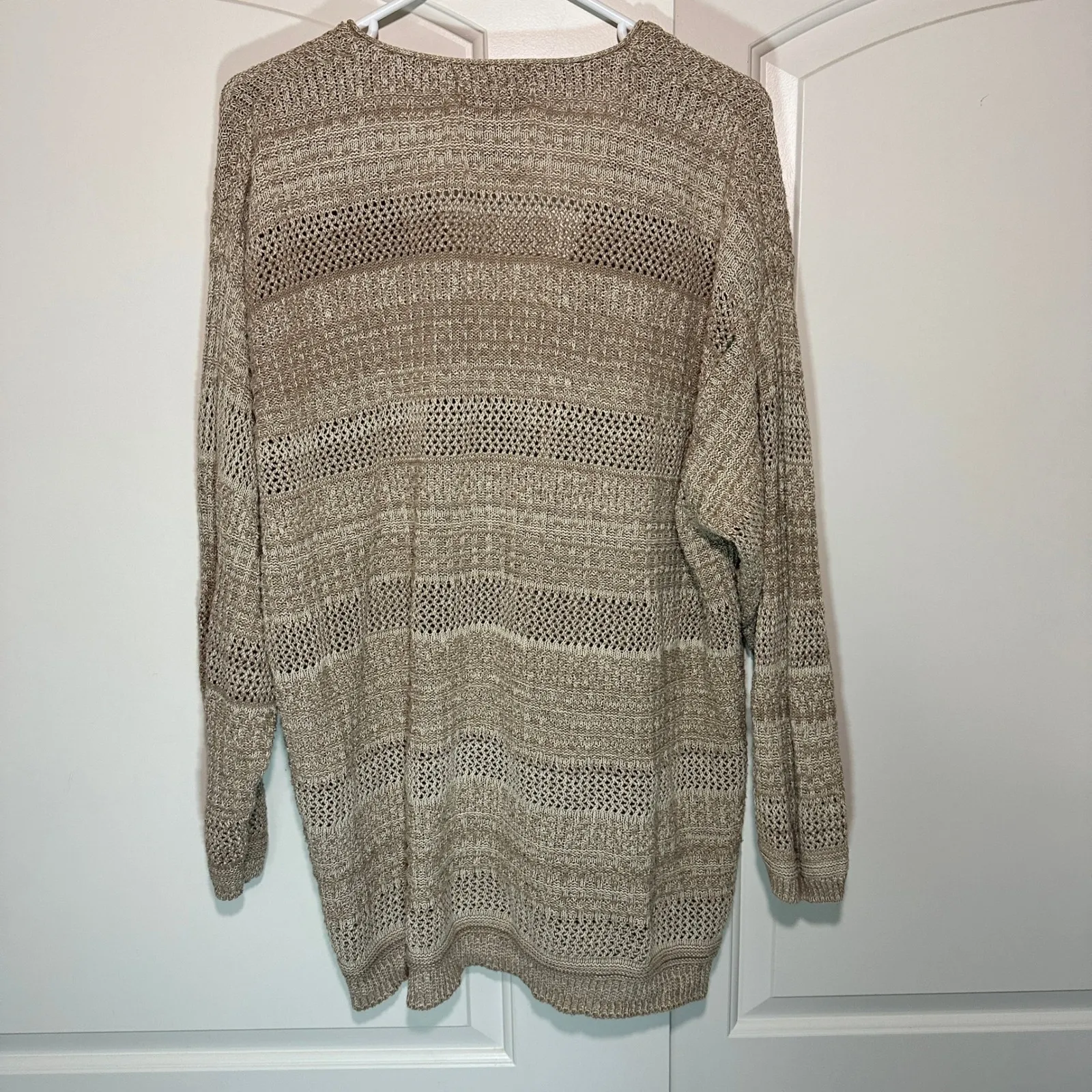 Venezia Knit Cardigan Duster Open Weave‎ Lightweight Beige Crochet Knit L Tan Size L - Image 4
