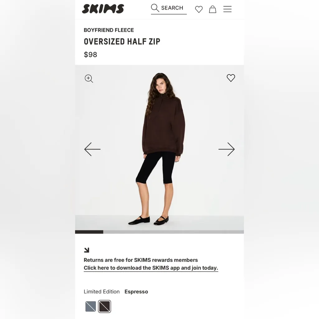 Skims NWT Boyfriend Fleece Slouchy Half Zip Pullover Expresso Color Size M - Image 3