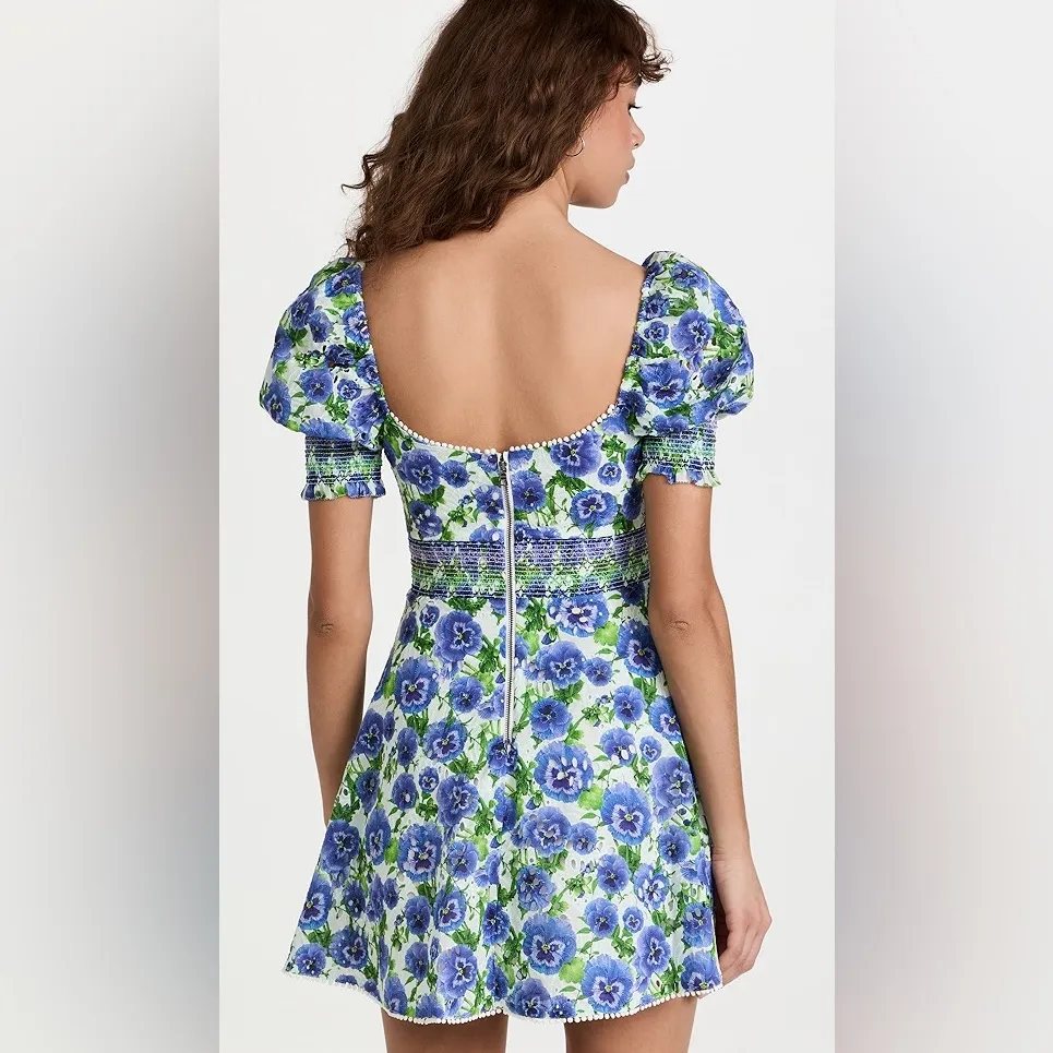 Alice + Olivia Crawford Pansy Floral Puff Sleeve Mini Dress Size 8 - Image 3
