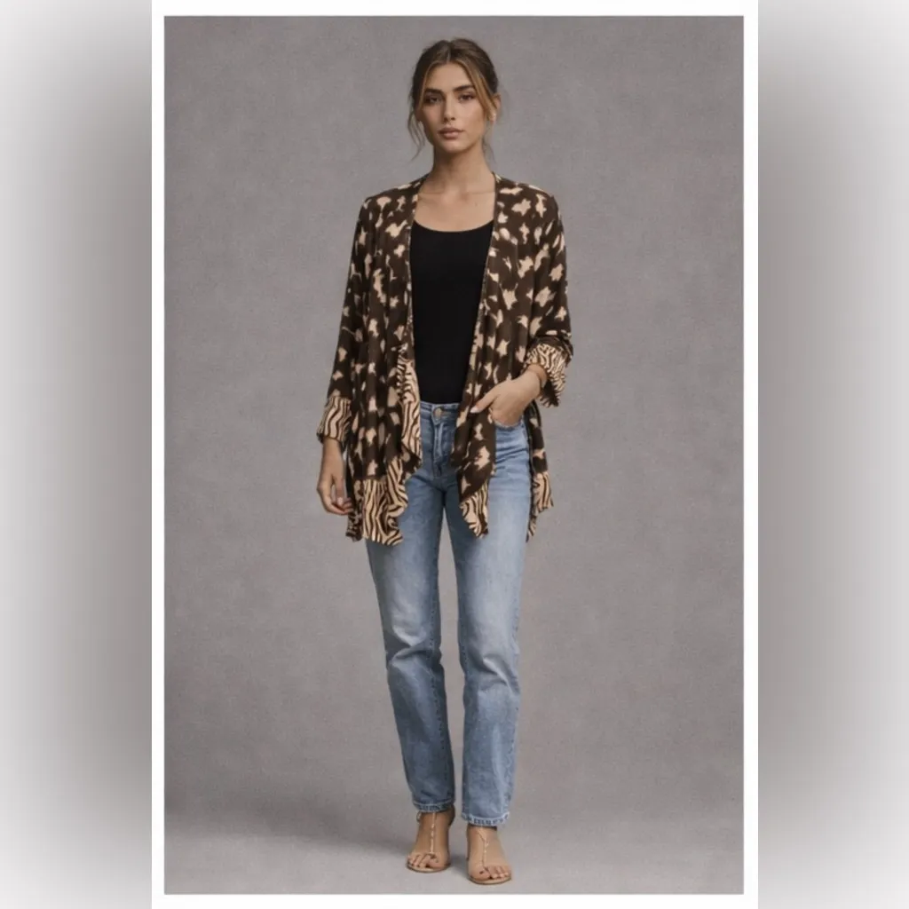 Lynn Ritchie 100% Silk Animal Print Ikat Cardigan Size Small Brown - Image 7