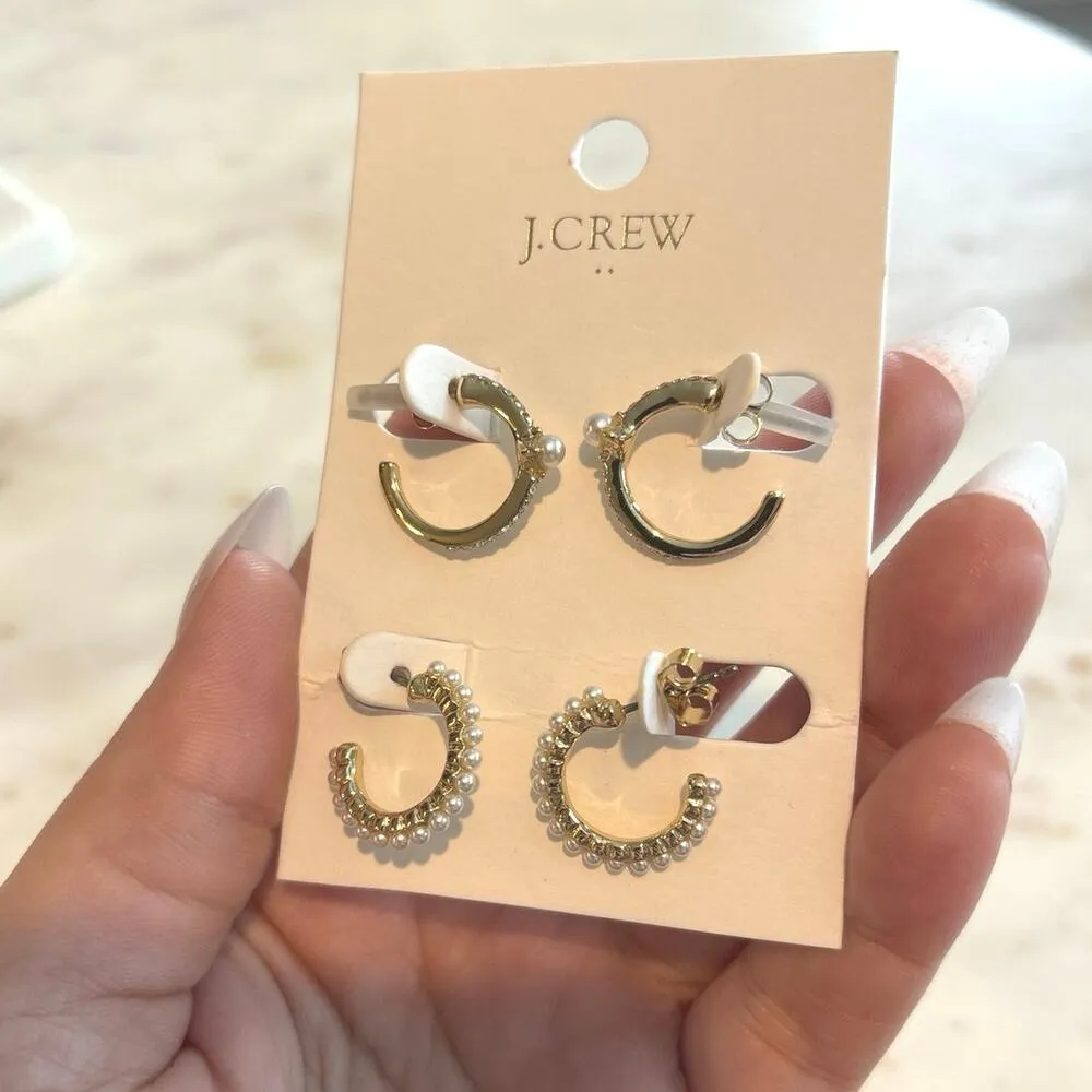 NWT J. Crew Pearl and Gold Hoops Set of 2 - Image 6