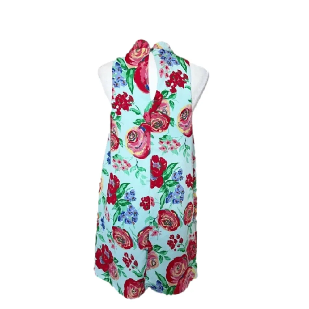 EVERLY Floral Mini Dress Women Small Halter Shift sleeveless rosette babydoll - Image 6