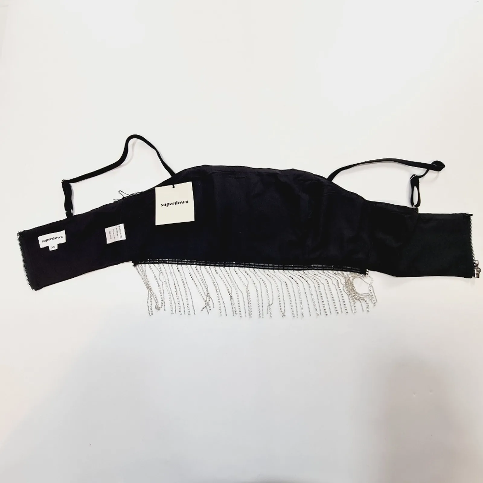 Superdown Irina Crystal Fringe Top in Black XS - Image 7