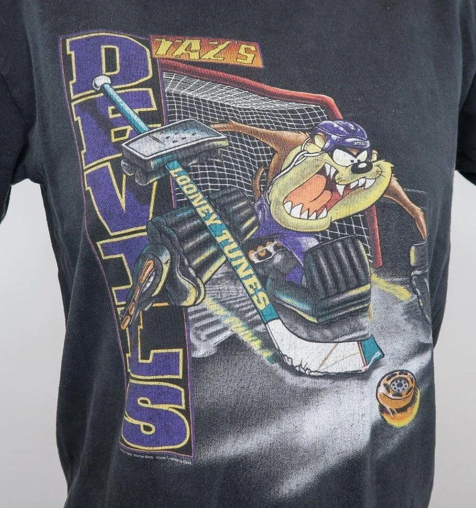 Vintage 90s Looney Tunes Taz’s Devils Hockey T-Shirt - Image 2