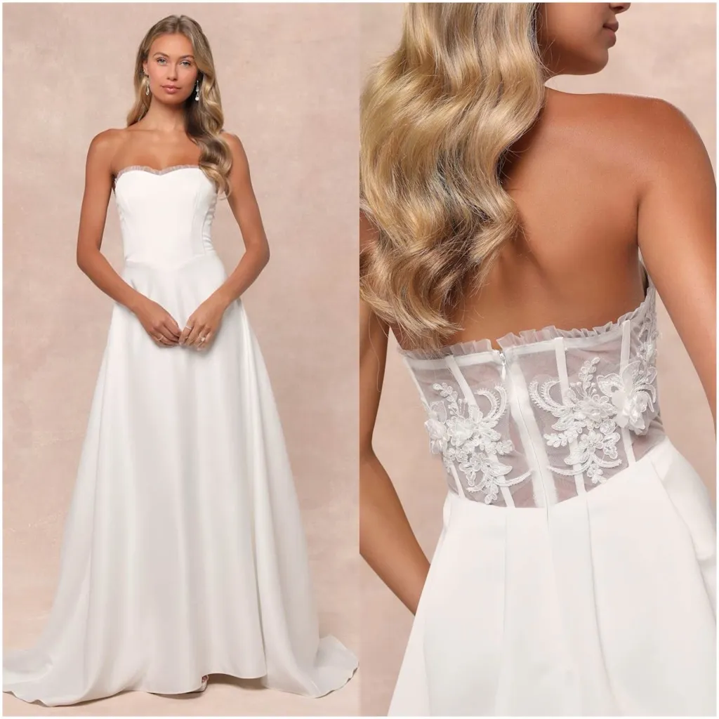 LULU’S Eternal Gratitude White Floral Embroidered Strapless Maxi Dress - Image 2