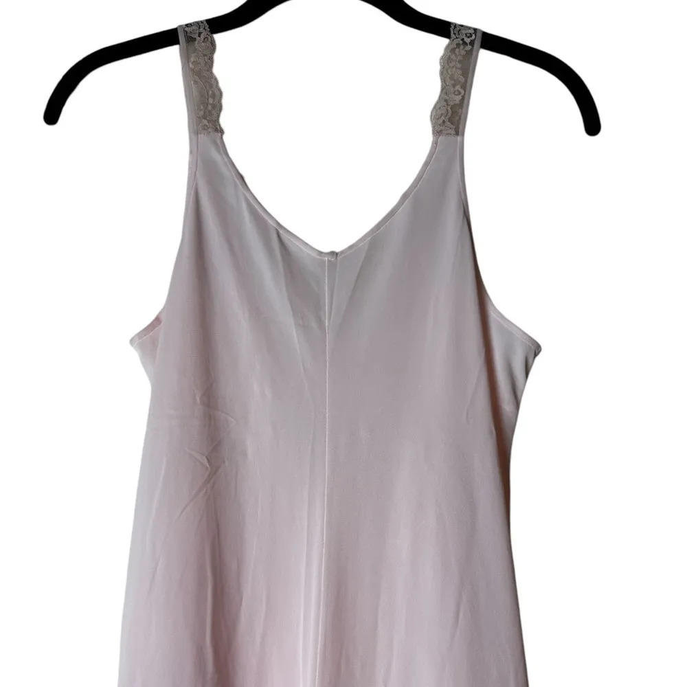 Vintage 80s Silky Nylon Lace Nightgown Slip Dress Romantic Cottage Small Pink - Image 4