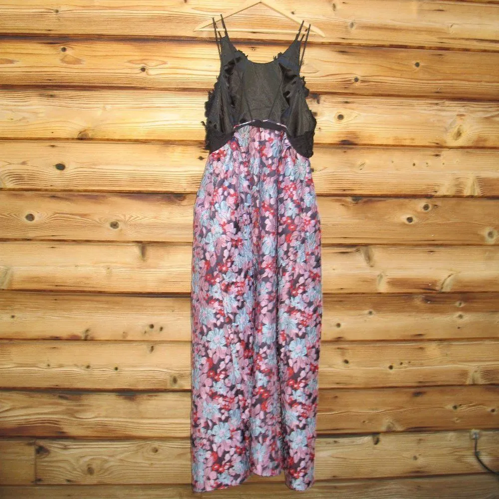 Monique Lhuillier Black Multi Long Floral Dress Gown 12 - Image 9