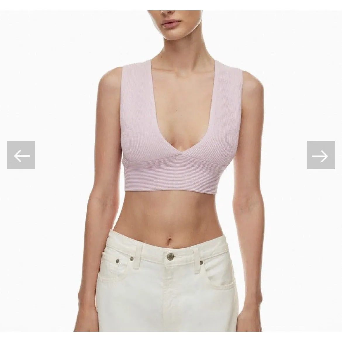 Aritzia Babaton Sculpt Knit Teal Crop Top Deep V-Neck Size Small - Image 8