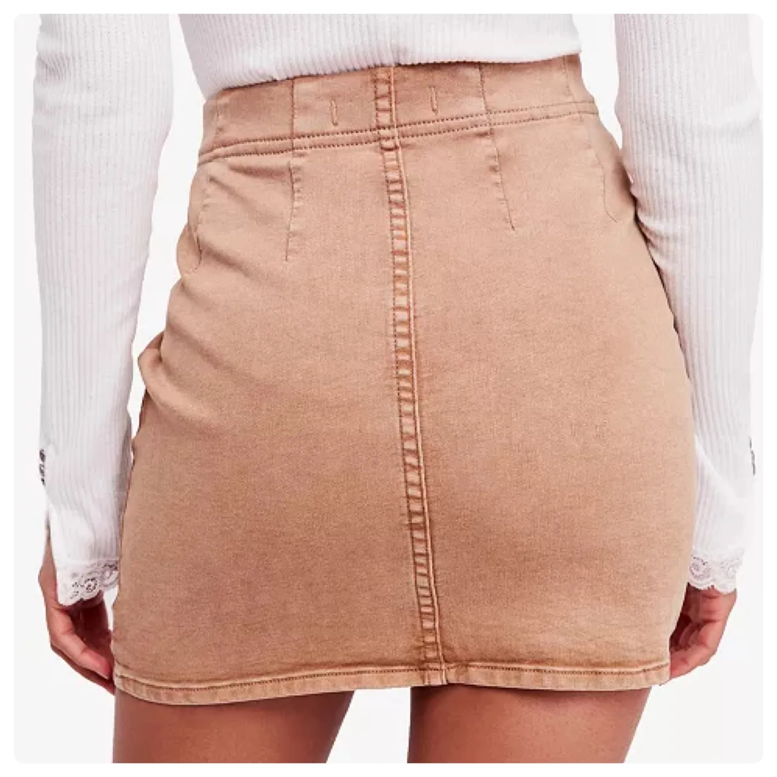 Free People Womens Femme Fatale Pull On Stretch Mini Skirt Size 2 Dusty Coral‎ - Image 2