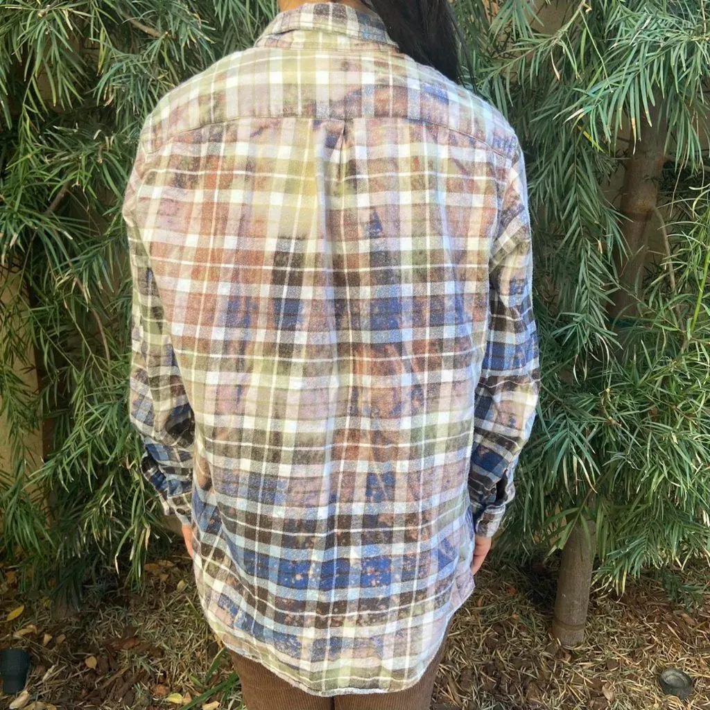 Grunge Oversized Bleached Flannel Plaid Button Shirt - Image 9
