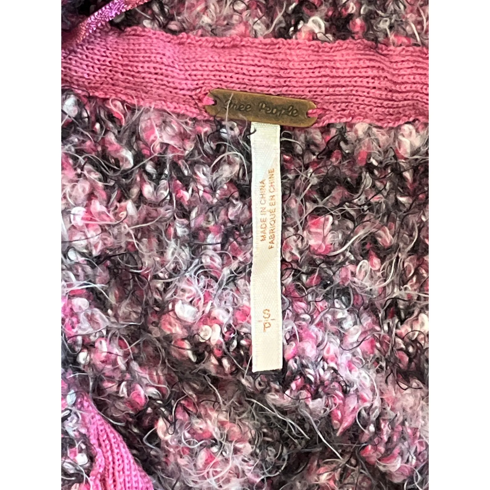 Free People Stellar Knit Pullover Sweater Pink Boucle Collared Button Size Large - Image 4