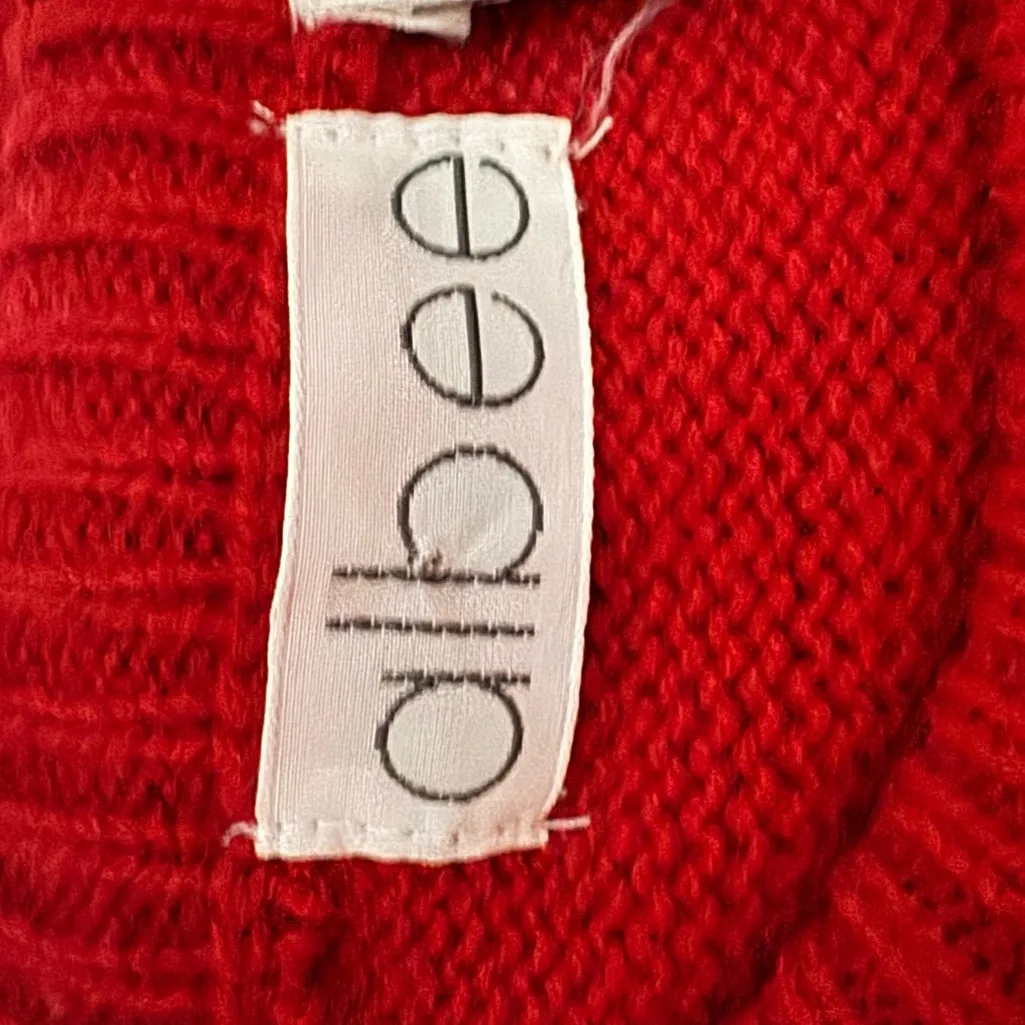 Vintage 90s Abstract Art Face Beaded Sweater Red Statement Knit Large - Image 5