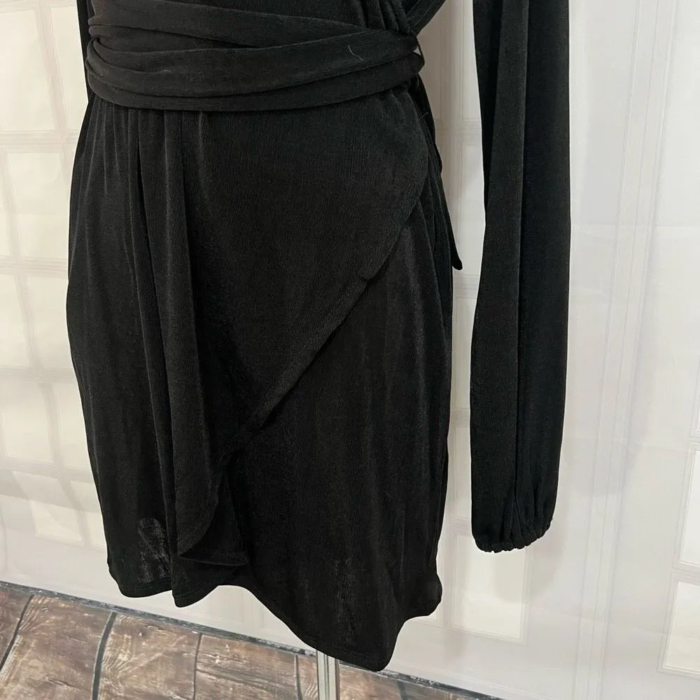 Princess Polly Women's Love Sleeve Collared Belted Wrap Black Mini Dress Size 8 - Image 3