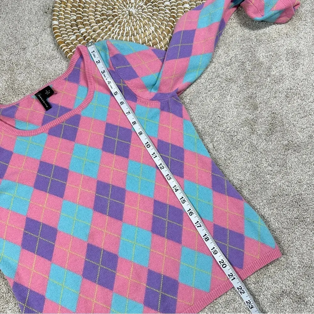 Exposite 100% Cashmere Sweater Long Sleeve Argyle Buffalo Plaid Check Pink L Size L - Image 11
