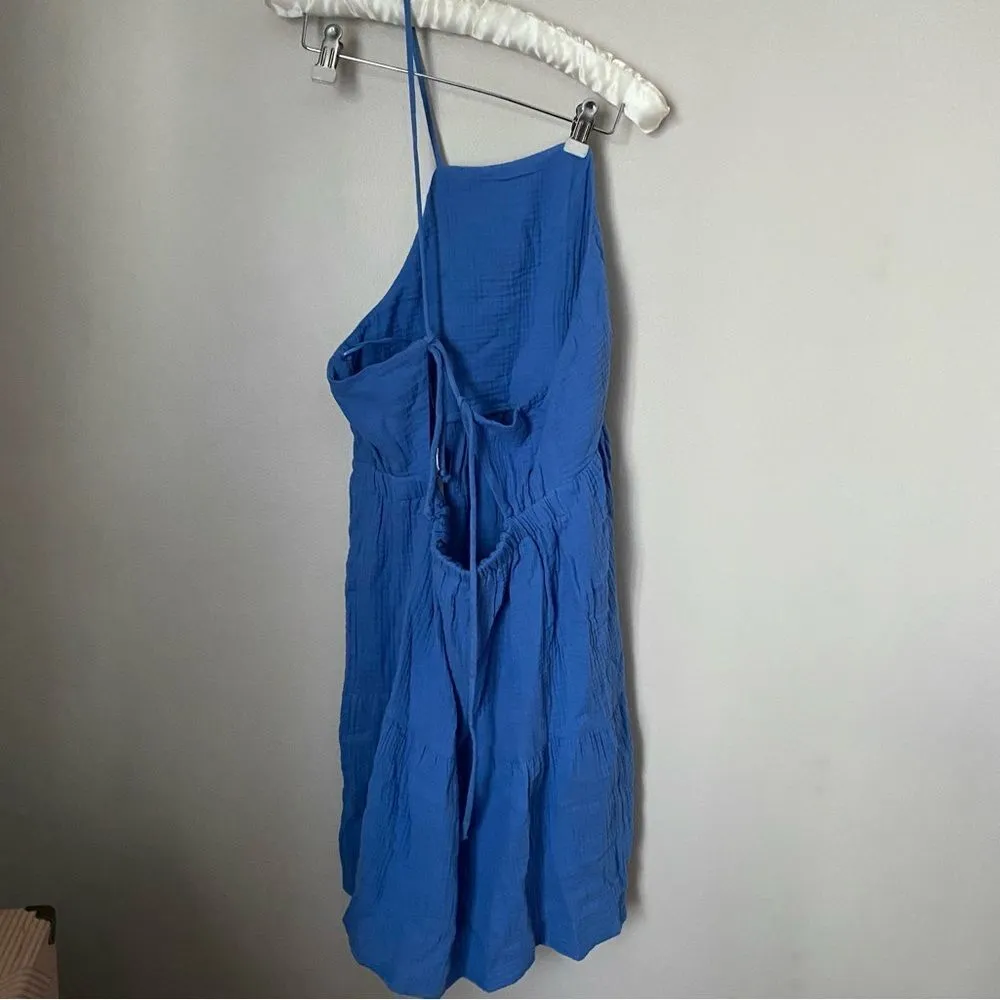 Socialite Dress Open Back Mini Blue Solid Textured Casual Neutral Summer Sun - Image 4
