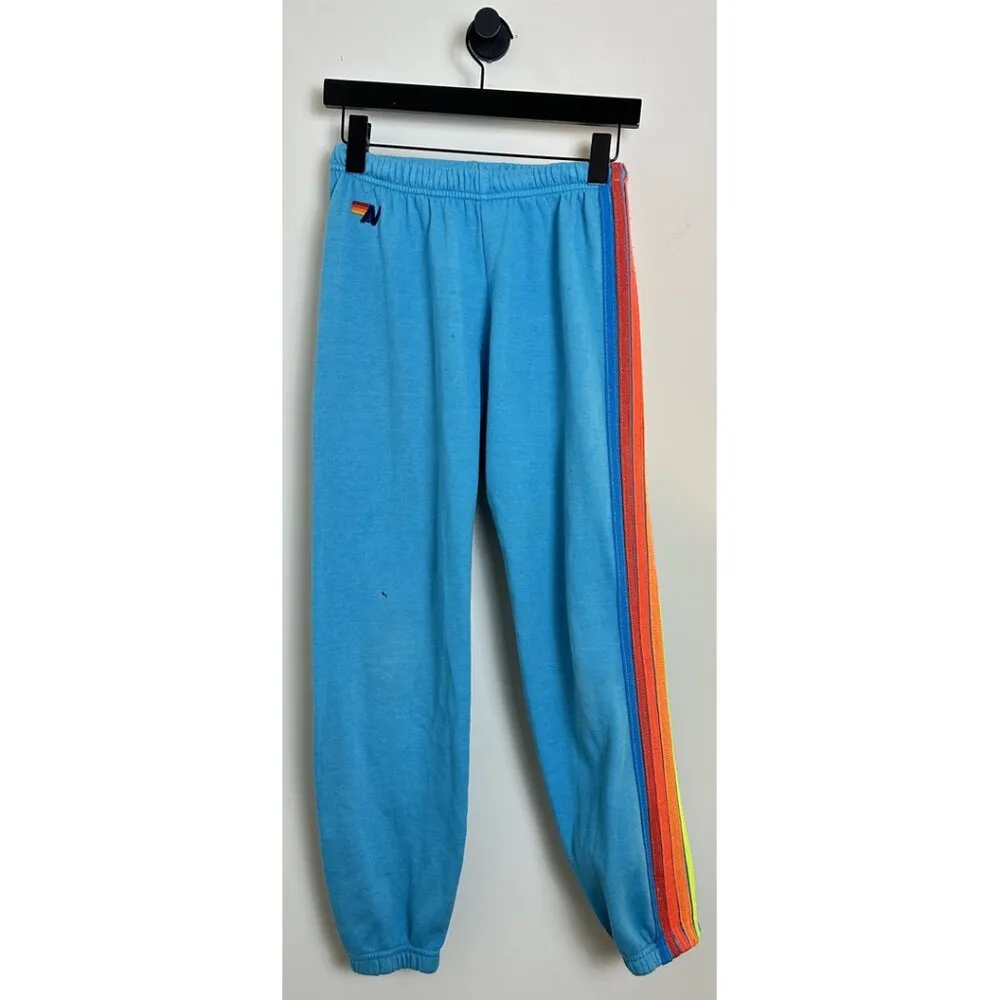 AVIATOR NATION 5 Stripe Sweatpant in Neon Blue & Neon Rainbow Size Small - Image 3