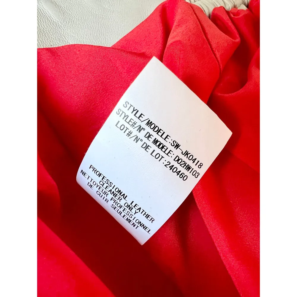 Helmut Lang Lamb Leather 3/4 Sleeve Full Zip Collarless Bomber Jacket Red Small - Image 11