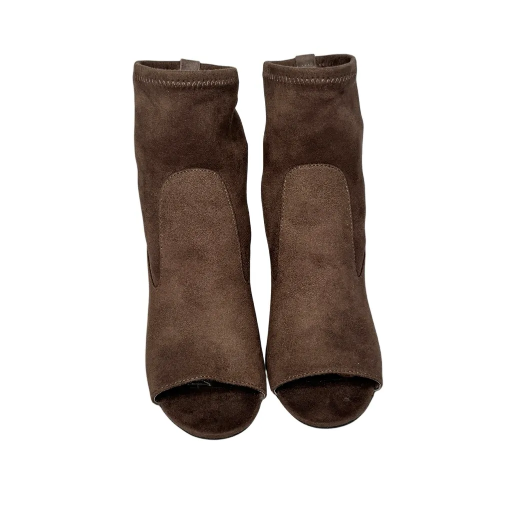 VINCE CAMUTO ANKLE PEEP TOE ULTRA SUEDE TAUPE BOOTIES SZ 8.5 - Image 2