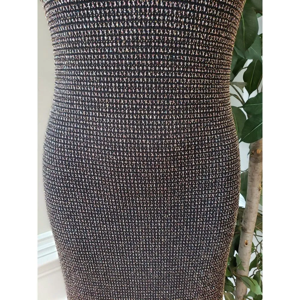 Trixx Long Maxi Dress Womens Size Medium Black Nylon Rhinestone Off The Shoulder - Image 11