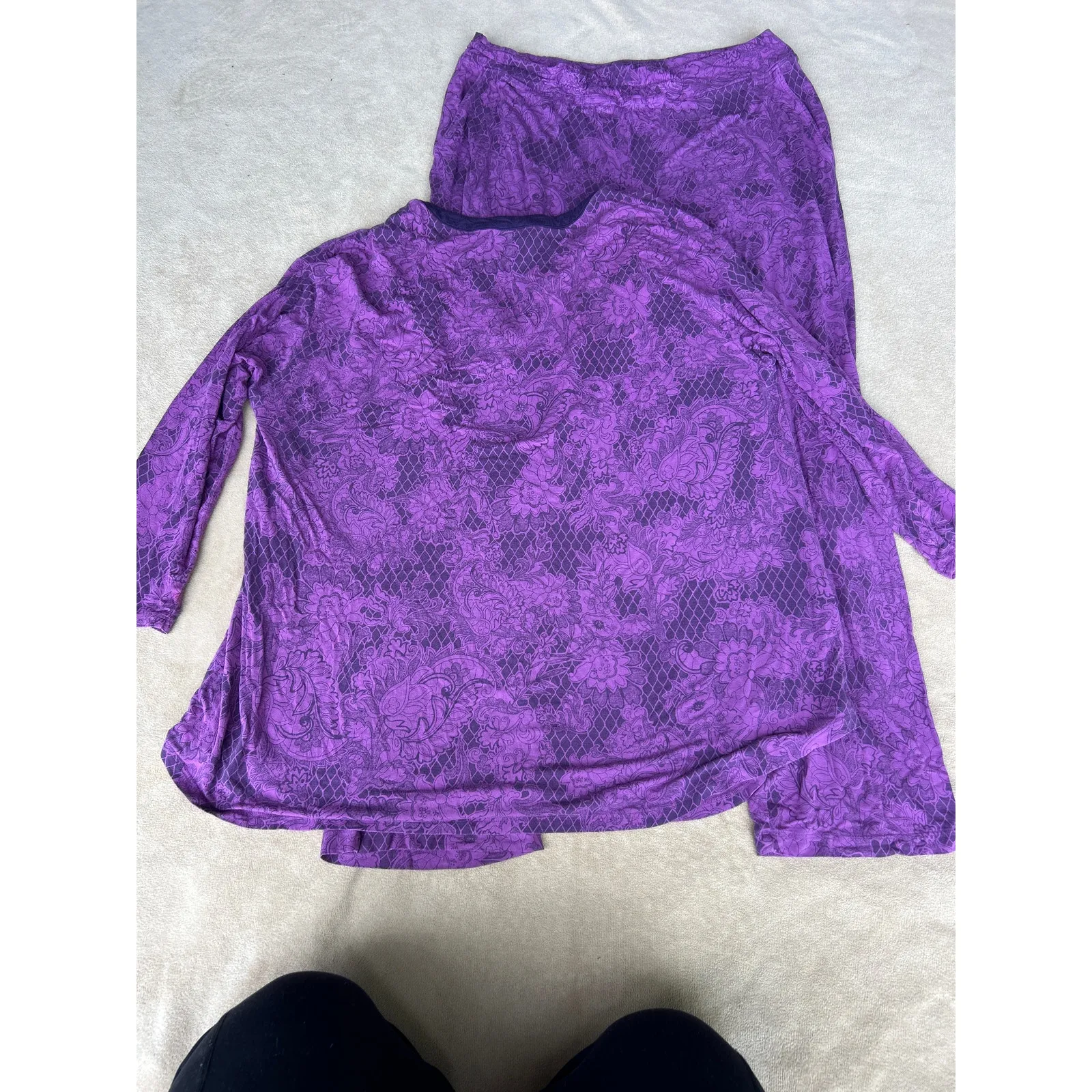 Soma Pajama Set Medium Purple Top Pants Floral Soft - Image 3