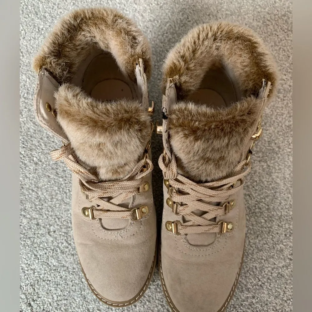 Ana Nelson Fur Lace Up Boots Hiking Sherpa Cream Beige Memory Foam Size 7.5 8 - Image 9