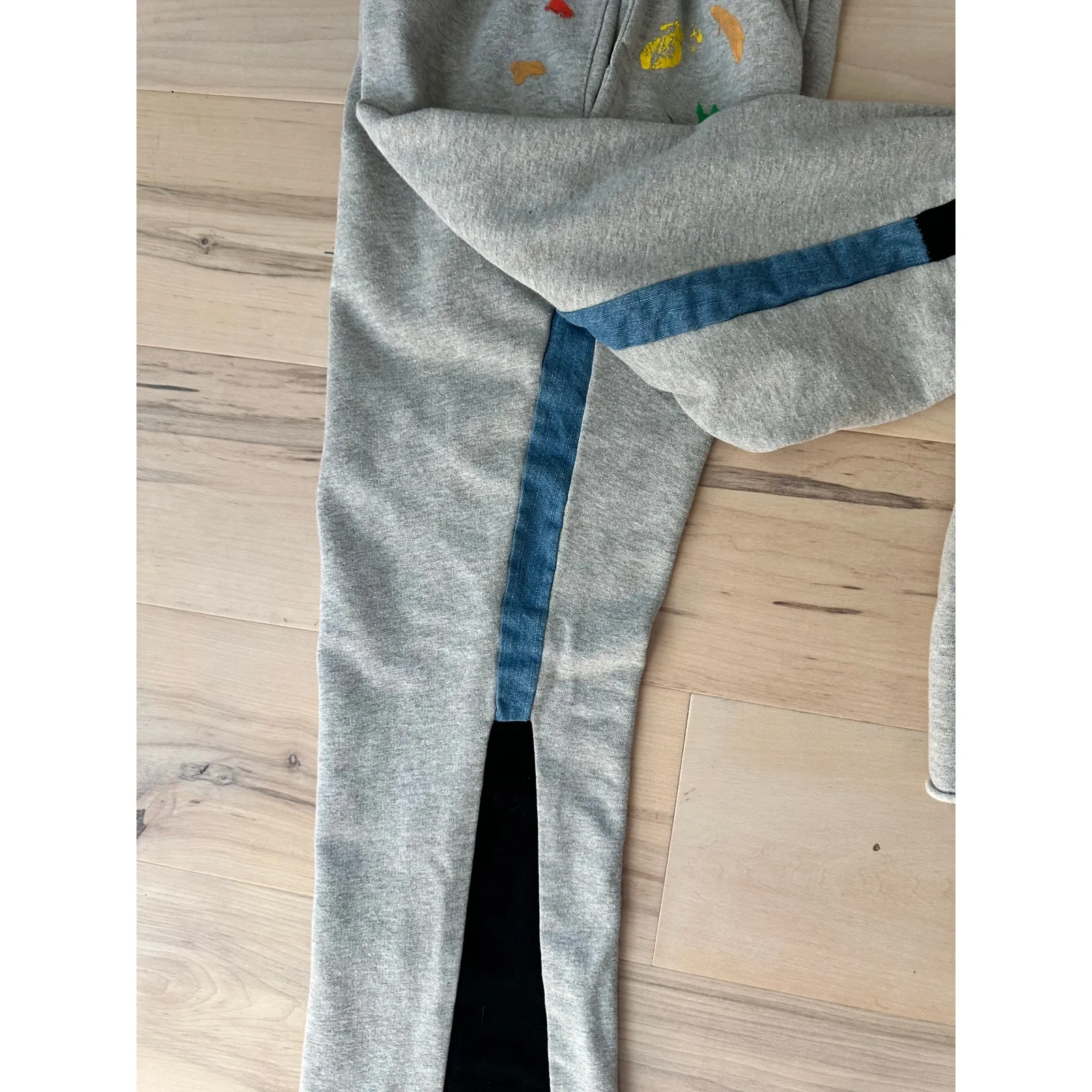 MNML Unisex Sweatpants Grey Size XS Flared Leg Paint Splatter High Waist Gray - Image 9