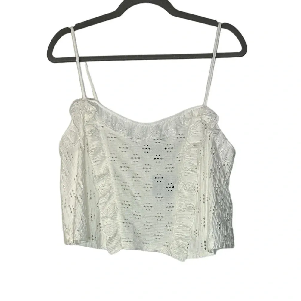 Topshop White Eyelet Ruffle Crop Top - Image 2