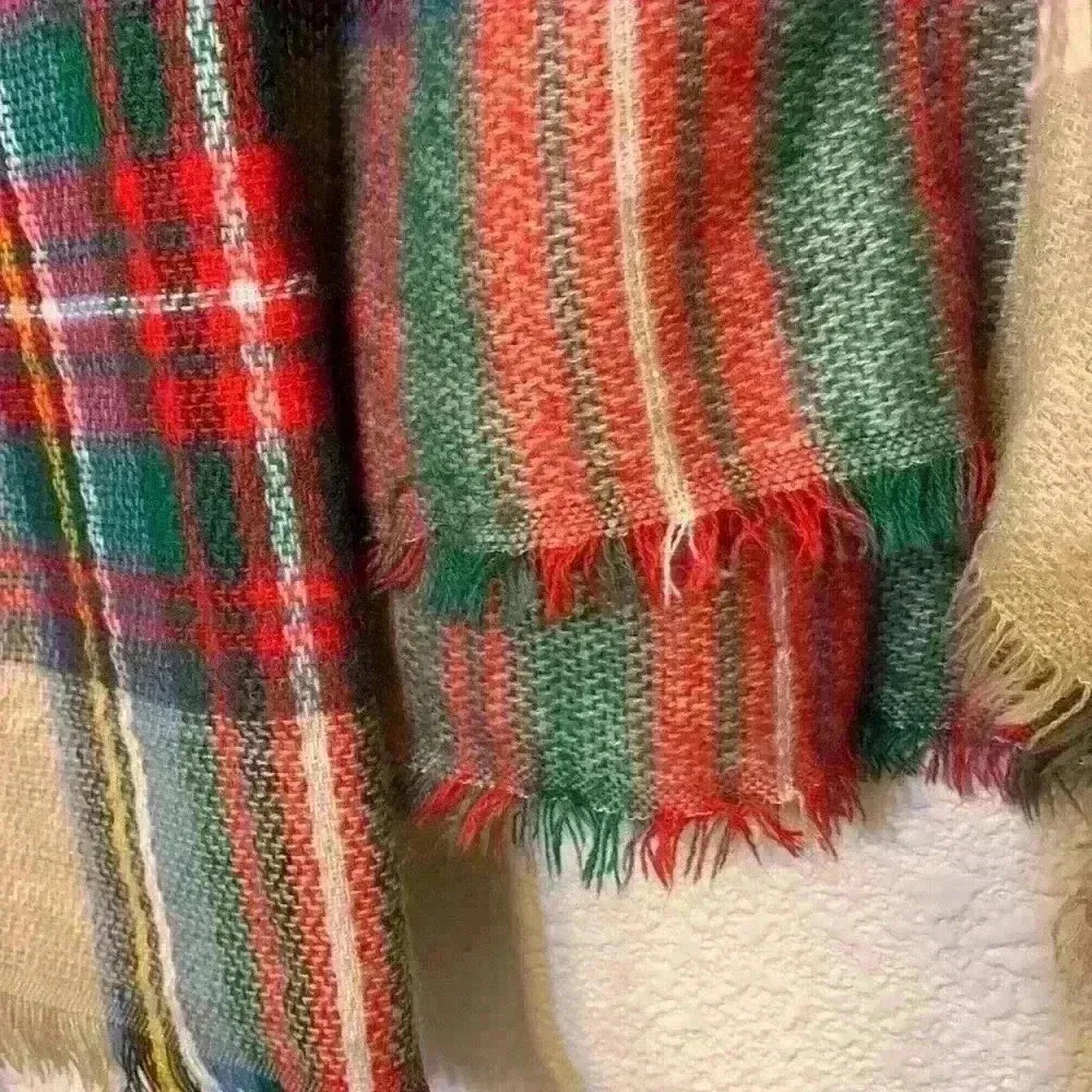 Plaid scarf fall preppy neutral holiday Christmas winter career comfy cozy long Tan - Image 5