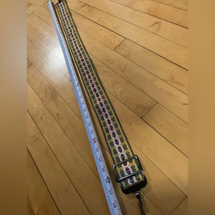 Vintage Woven Multicolor Guitar Strap Green - Image 4