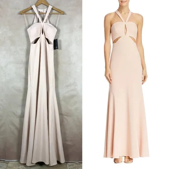 Aidan by Aidan Mattox Blush Pink Crepe Cutout Detail Gown NWT Size 0 - Image 2