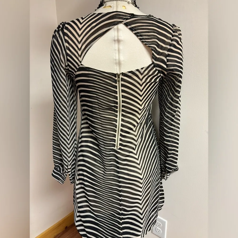 Ya Los Angeles Zebra Print Long Sleeve with nude slip Open Back Silk Dress - Image 7