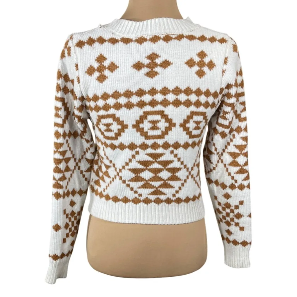 Altar'd State Cropped Sweater Tribal Print Size S Small Gold Cream - Image 3
