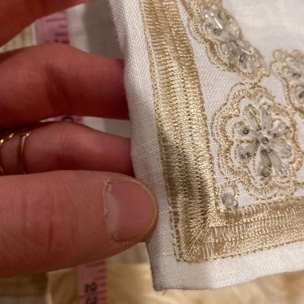 Anne Carson Linen Embroidered Beaded Midi Skirt Sz 6 Midi Slit Front Embellished - Image 14