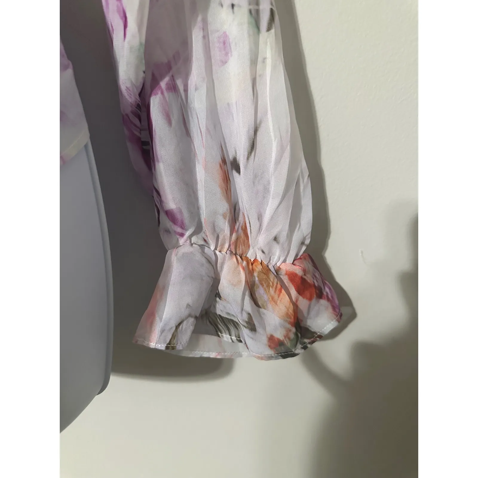 Lola & Sophie New York Sheer Floral Print Blouse Button Front Long Sleeve Size M Purple Size M - Image 3