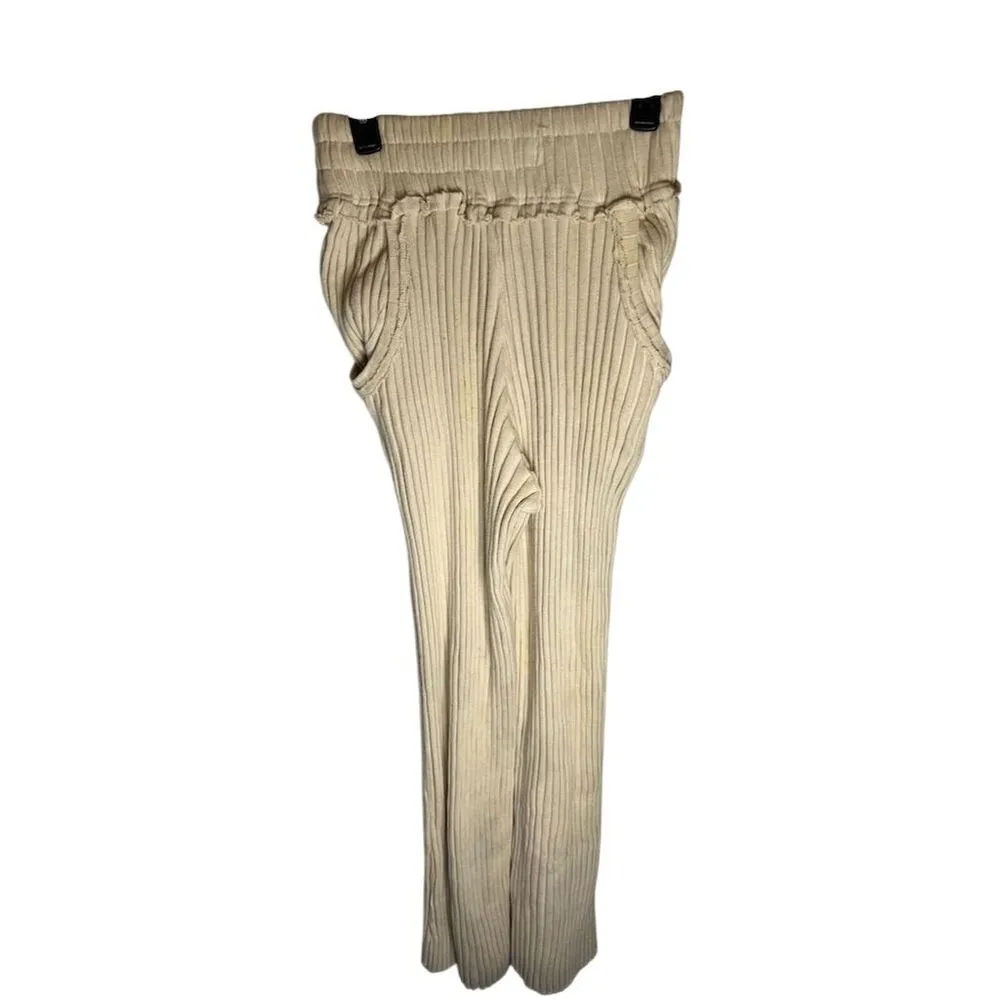 Free People Women's Wide-Leg Ribbed Knit Pants Beige XS Casual - Image 2