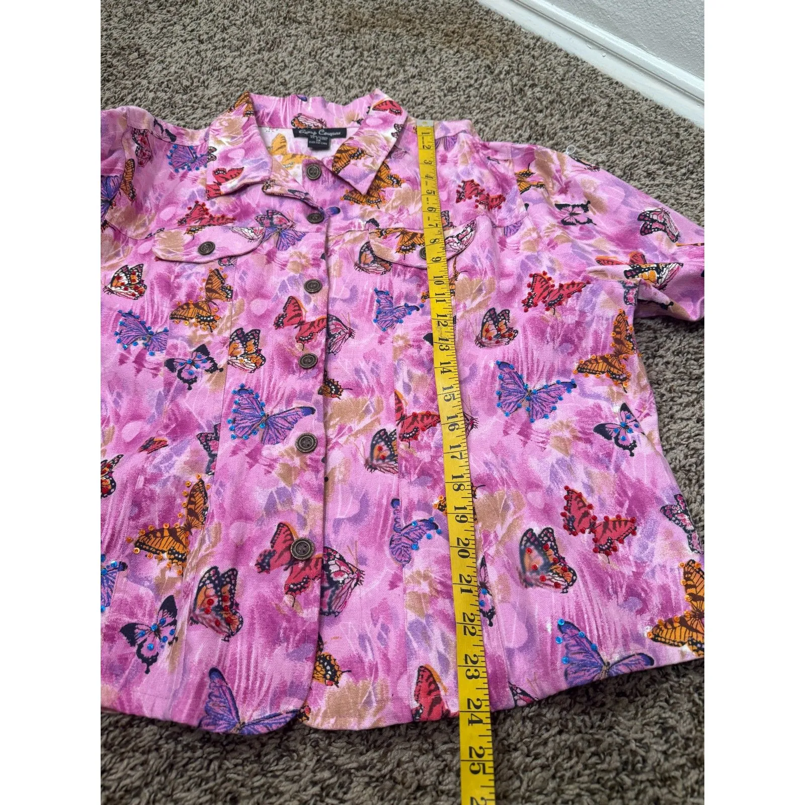 Vintage Candy Couture Butterfly Denim Jacket Sz 1X Maximalist Artsy Boho Sequin Pink - Image 9