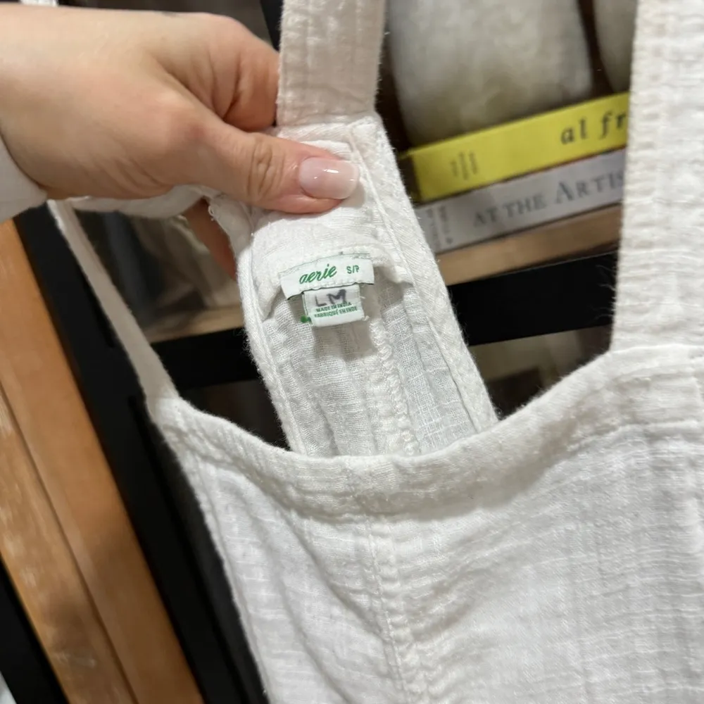 Shortall romper overalls cotton adjustable tie straps square neck white - Image 5