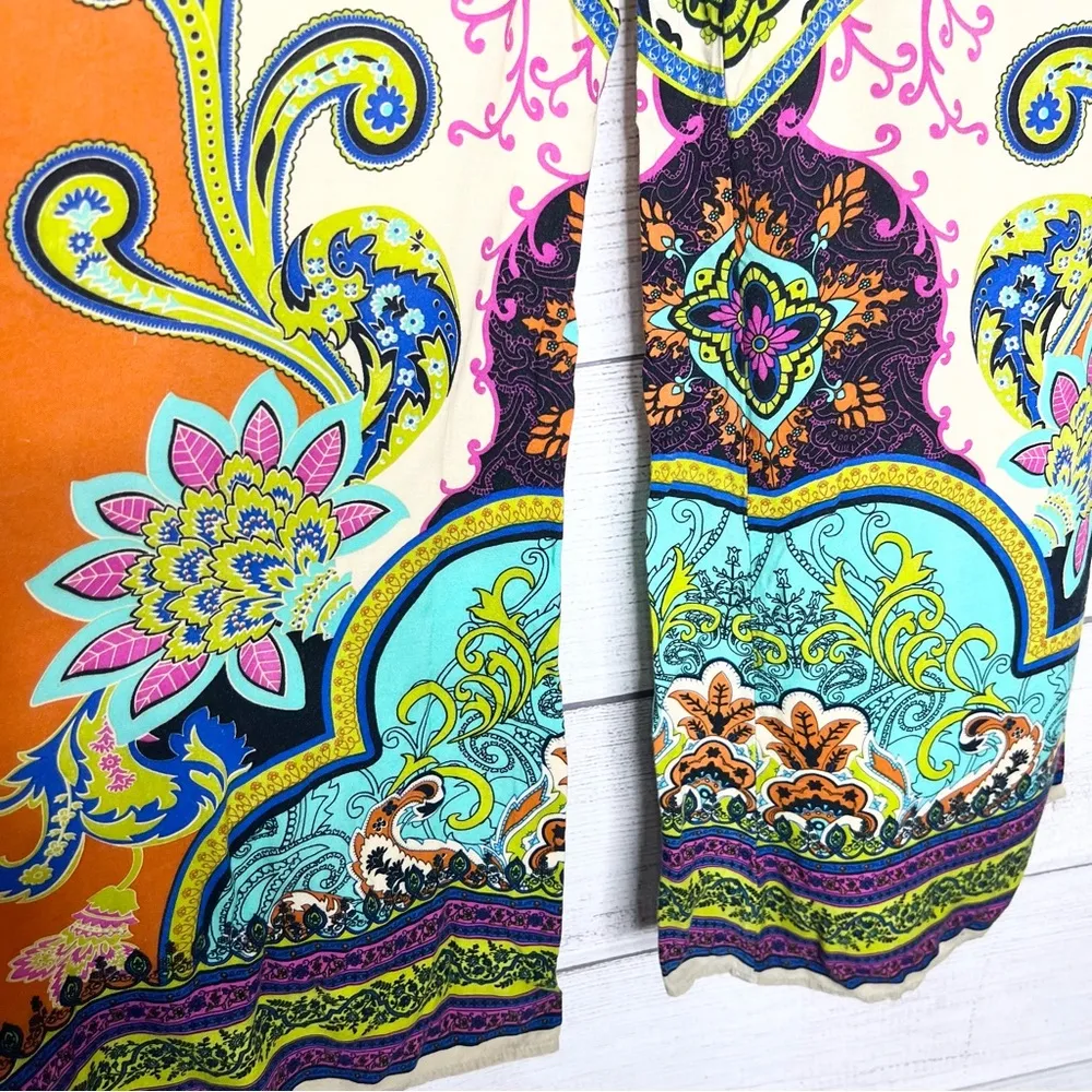 Flying Tomato Boho Wide-Leg Festival Pants Size Small Orange & Blue Multicolor - Image 5