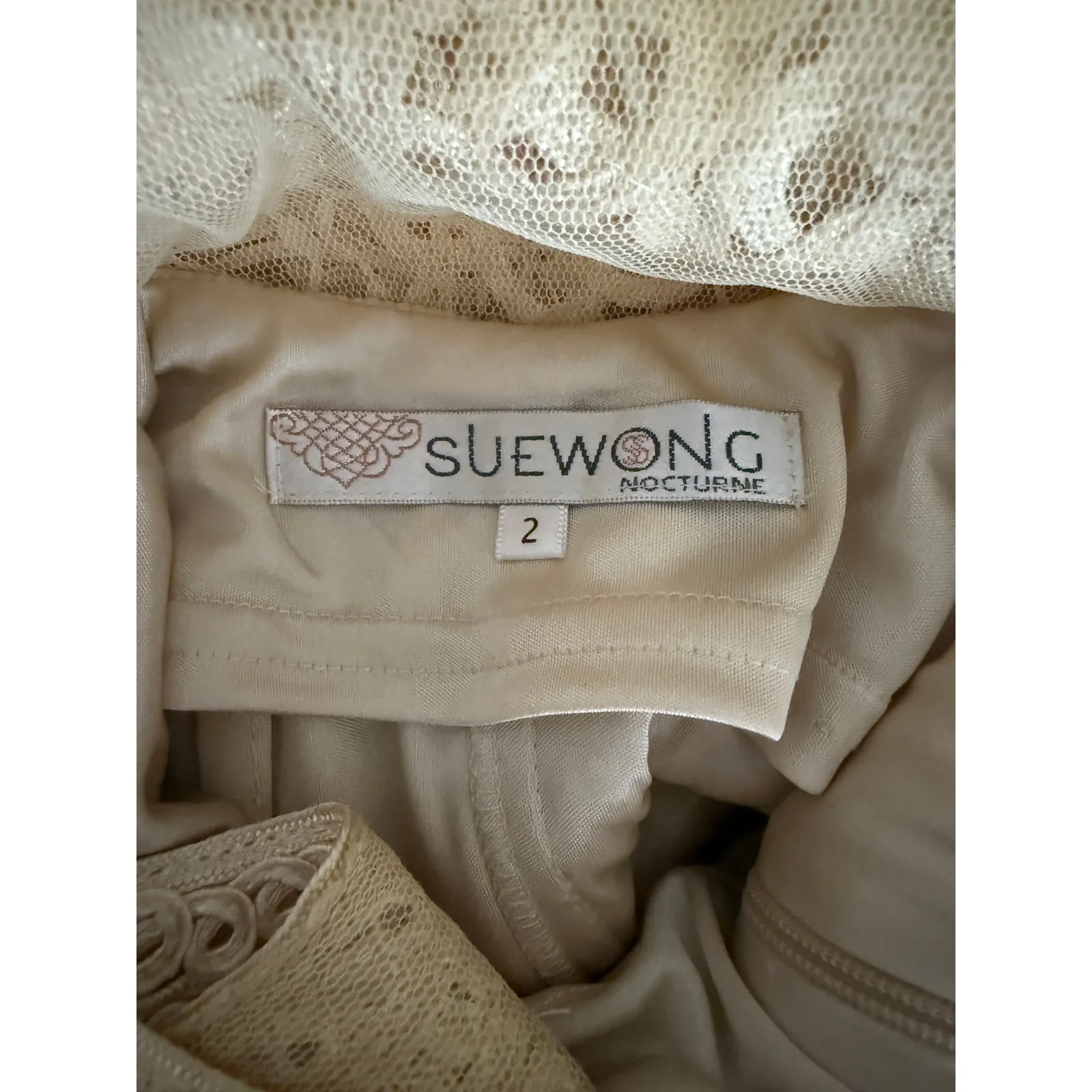 Sue Wong Nocturne Vintage Vtg 2000s Y2K Cream Champagne Lace Mini Dress Bridal 2 - Image 3