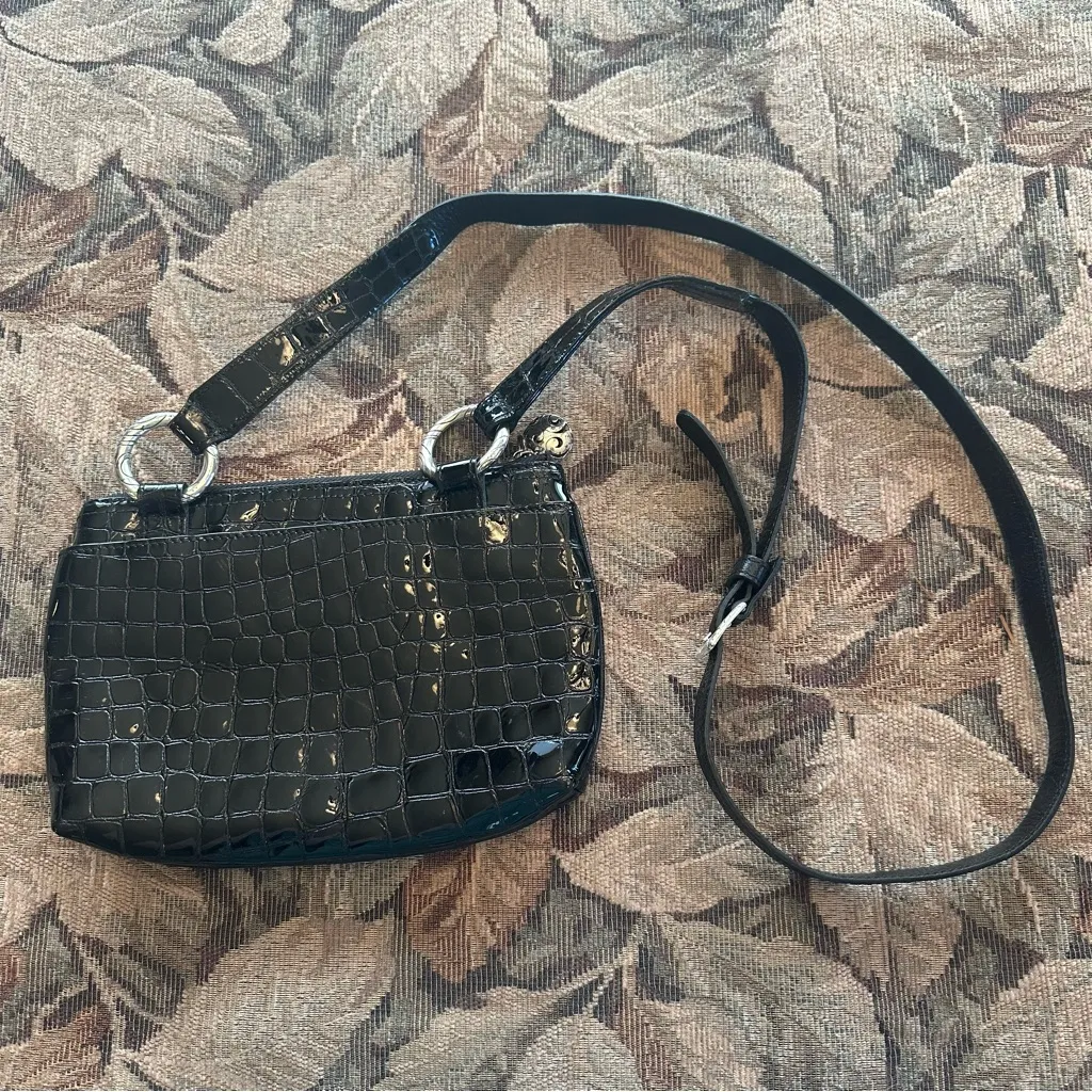 Brighton Black Crossbody Bag with Crocodile Embossed Leather - Image 2