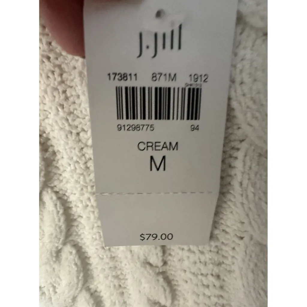 J. JILL Chenille Crewneck Tunic Sweater Cable Knit Medium M Pullover Cream White - Image 3