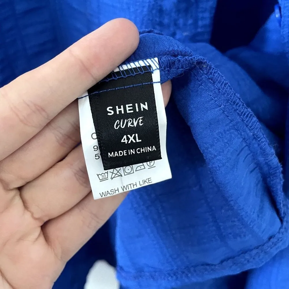 SHEIN curve 4XL blue short sleeved button down blue top comfortable lightweight - Image 4