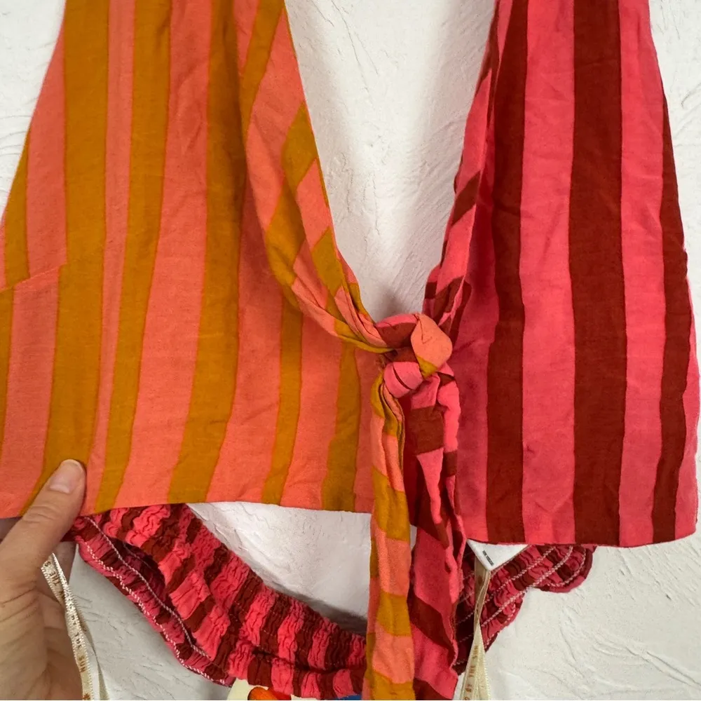 Farm Rio Anthropologie Pink Orange Striped Halter Crop Top Womens XL Beachy - Image 7