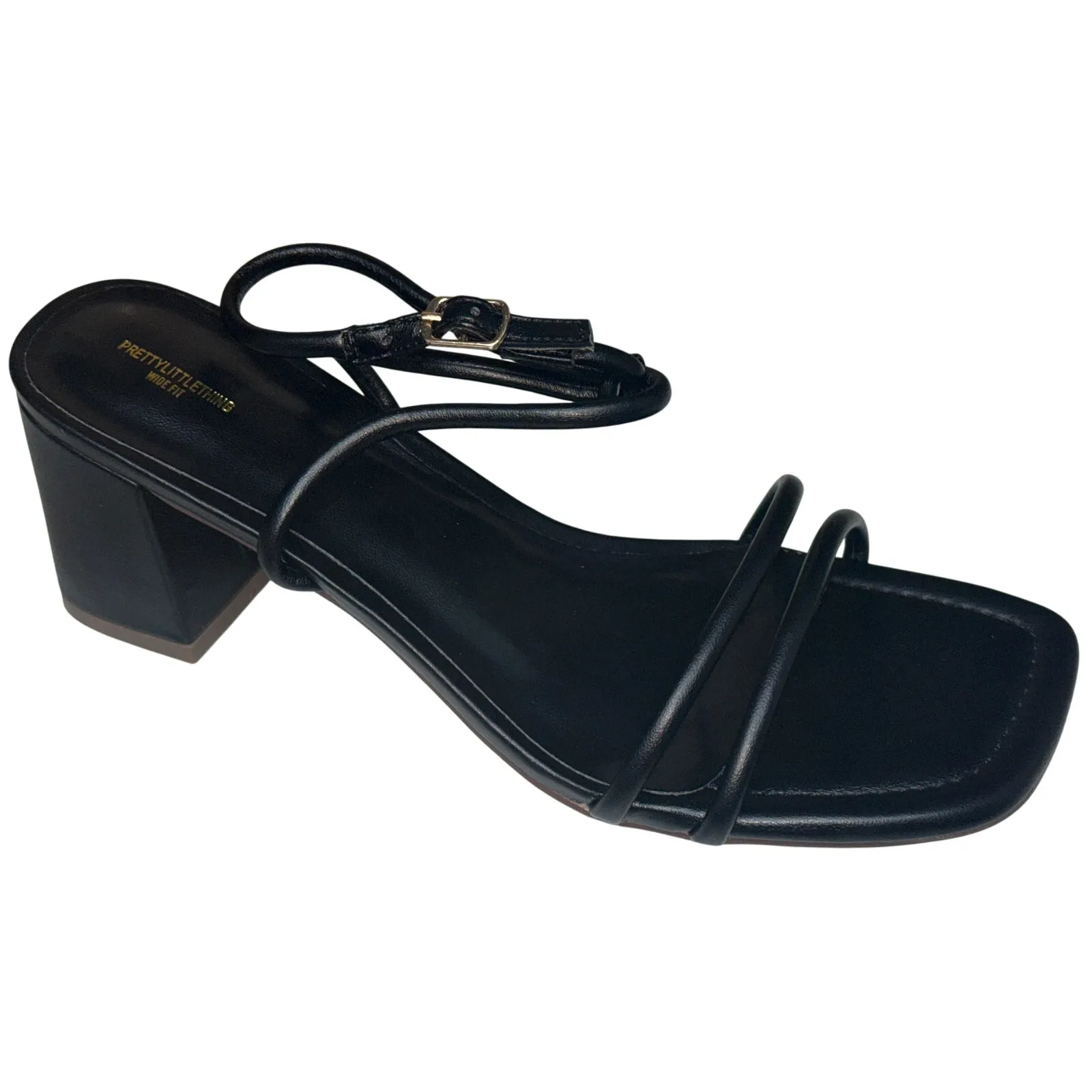 NWT PrettyLittleThing Black Wide Fit Strappy Block Heels Sandals Womens Size 8 - Image 2