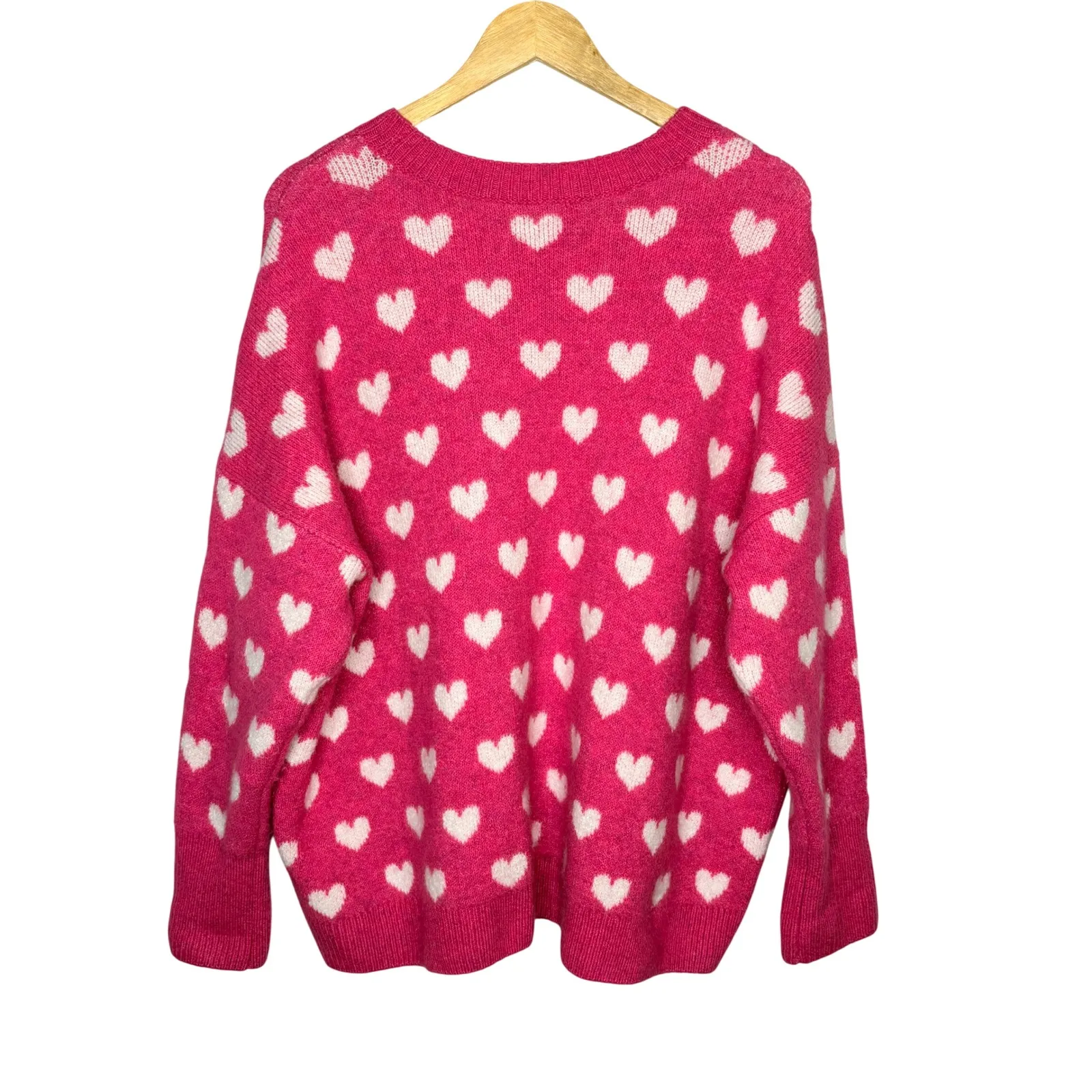 Vince Camuto Pink White Heart Print Crew Neck Long Sleeve Sweater Women Size XL - Image 5
