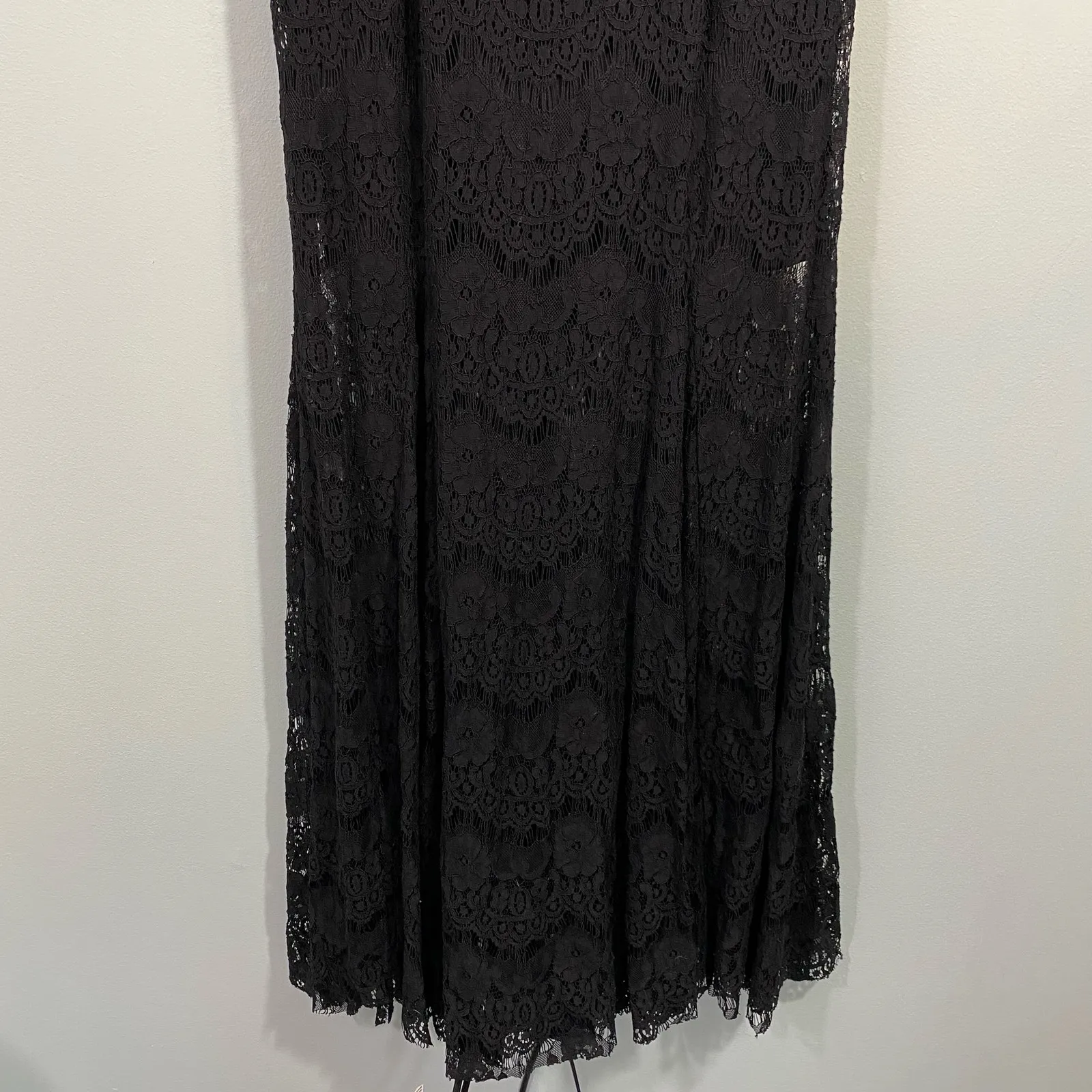 Betsy Adams Black Lace Overlay Mermaid Maxi Dress Size 4 Morticia Addams - Image 5